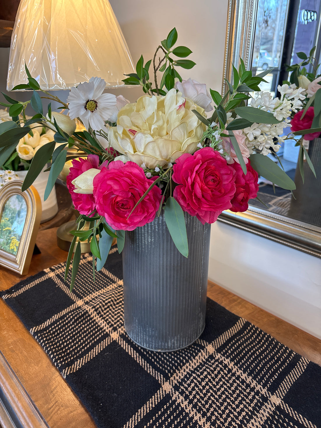 Pinks + Cream Arrangement in Ribbed Tin
