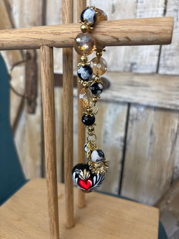 Chunky Beaded Bracelet - Black Heart + Flower