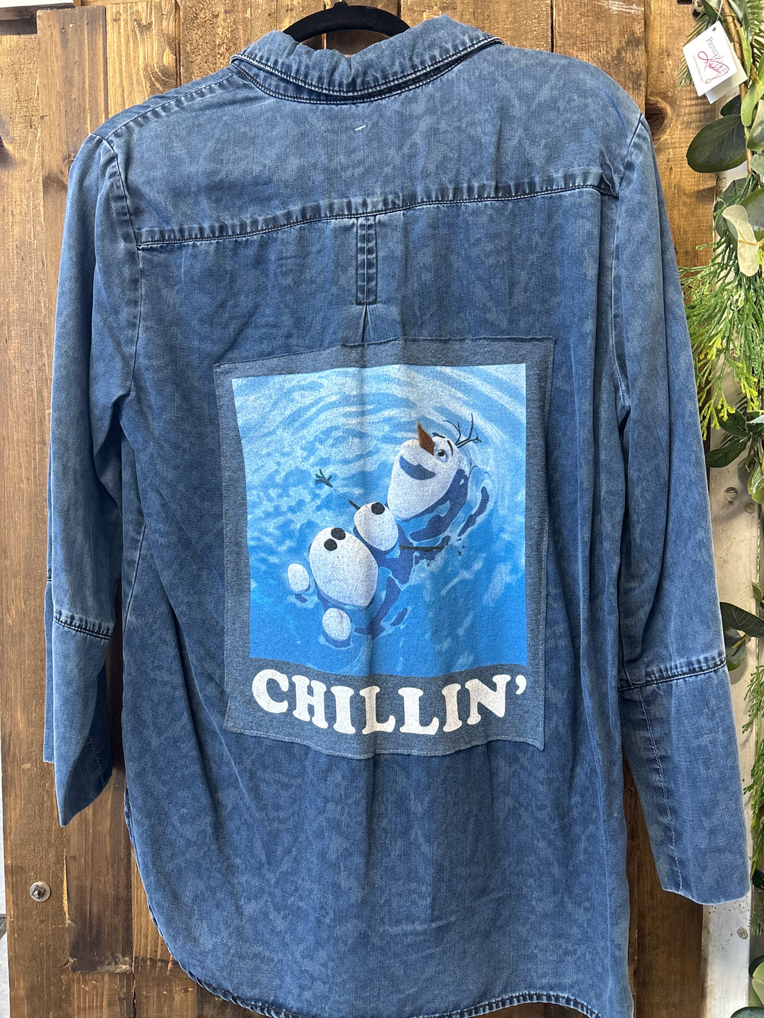 Repurposed Denim with Chillin' Snowman Patch