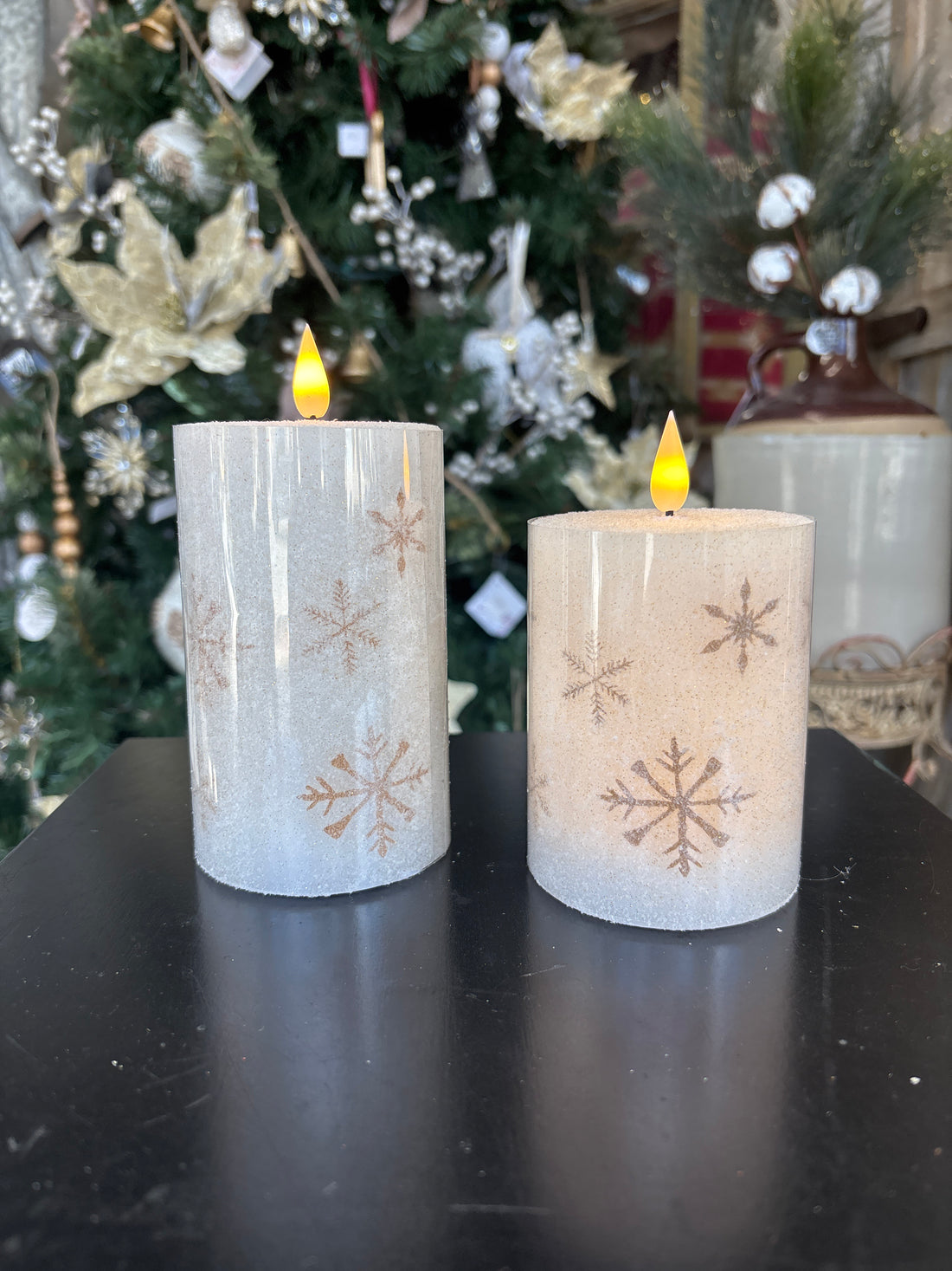 Golden Snowflake LED Pillar Candle