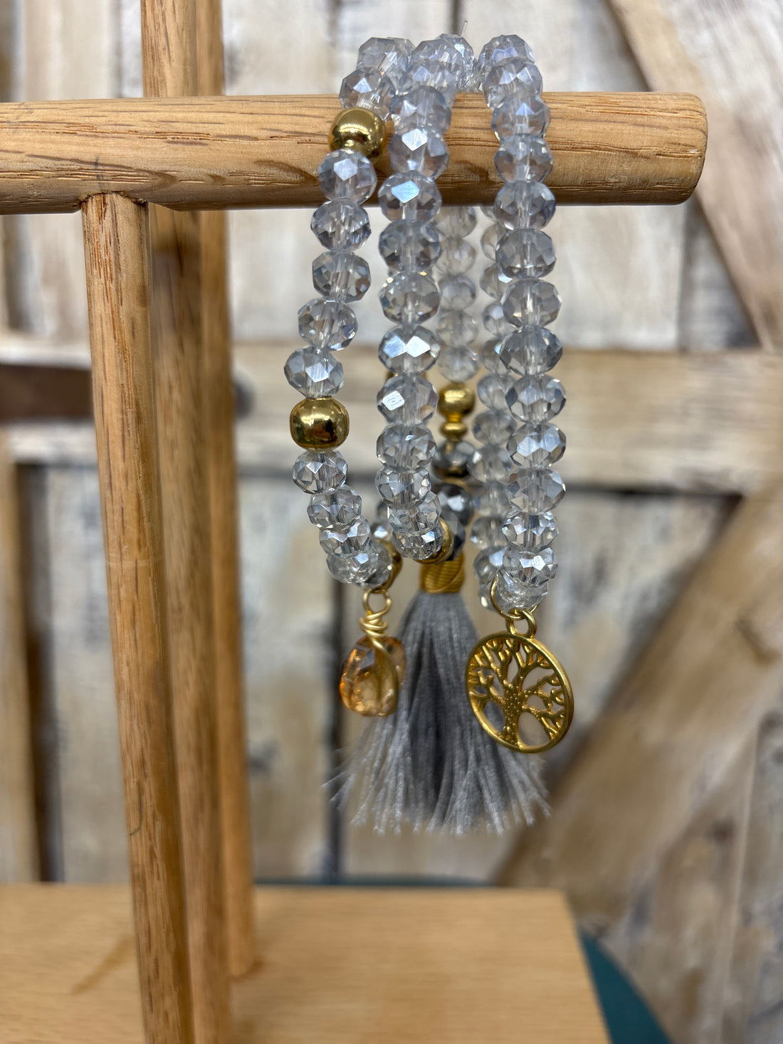 Silver Tree of Life Tassel Beaded Bracelet