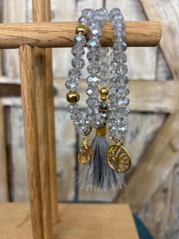 Silver Tree of Life Tassel Beaded Bracelet