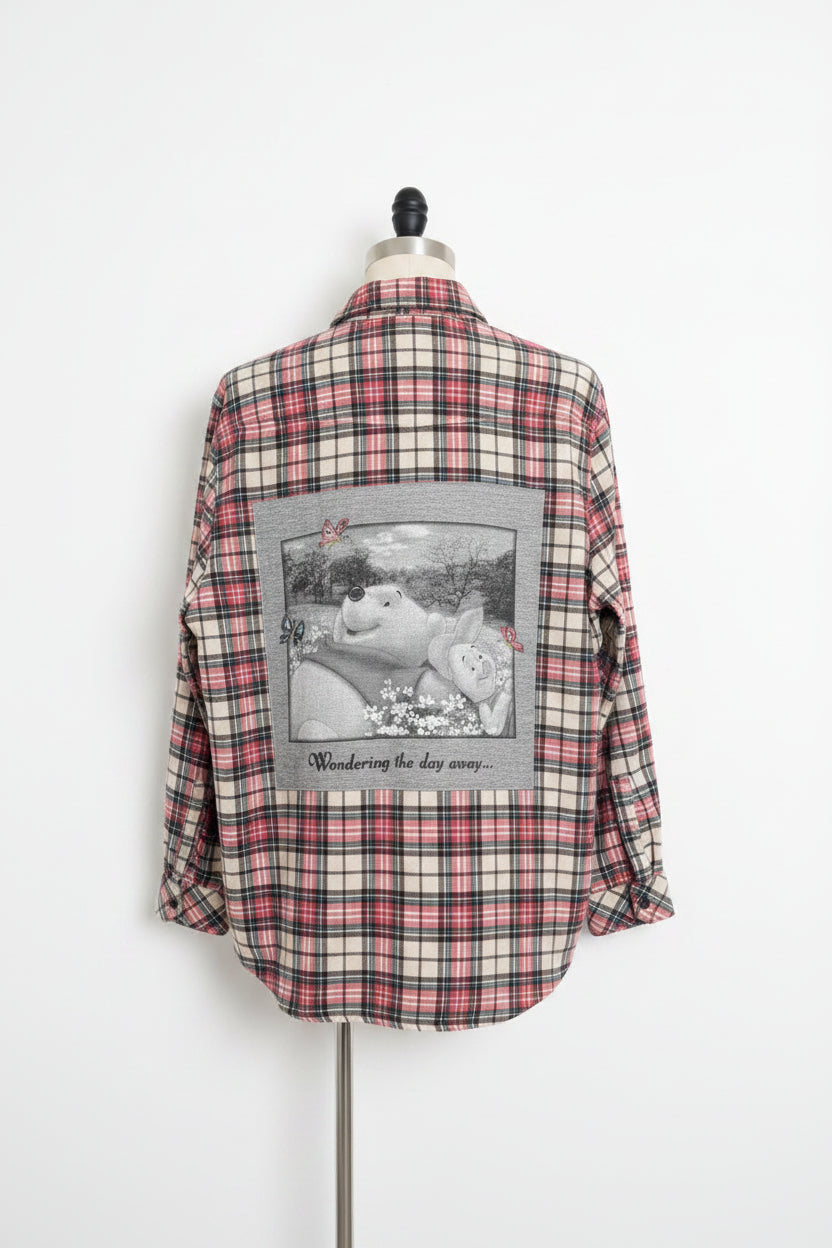 Repurposed Flannel Shirt with Wondering The Day Away Patch