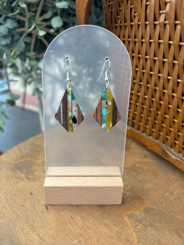Aqua + Yellow Flecks Diamond Drop Earrings