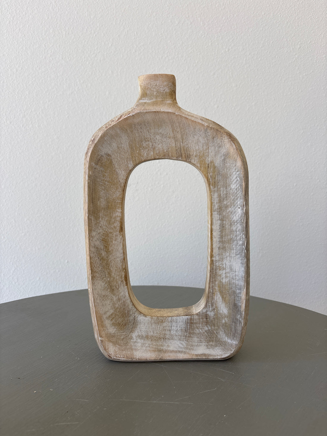 Open Whitewashed Wooden Vase