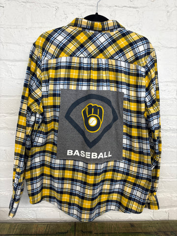 Repurposed Flannel Shirt with MKE Baseball Diamond Patch