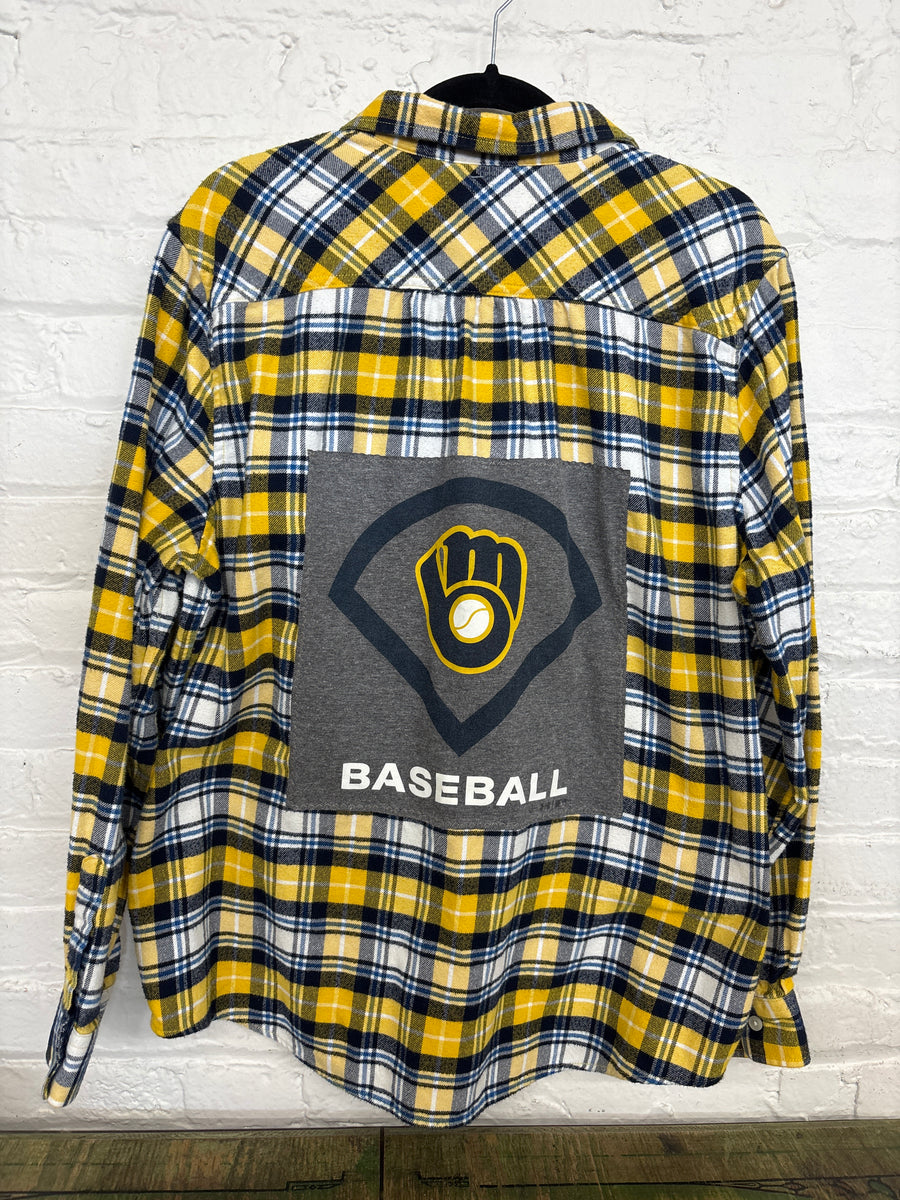 Repurposed Flannel Shirt with MKE Baseball Diamond Patch