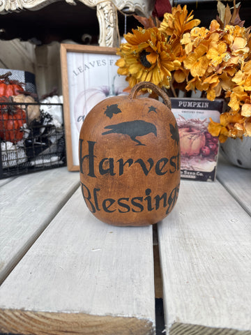 Harvest Blessings Hand Painted Pumpkin Gourd