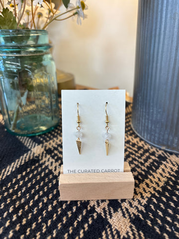 Gold Triangle with Clear Bead Drop Earrings