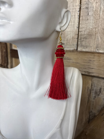Red Fringe Earrings