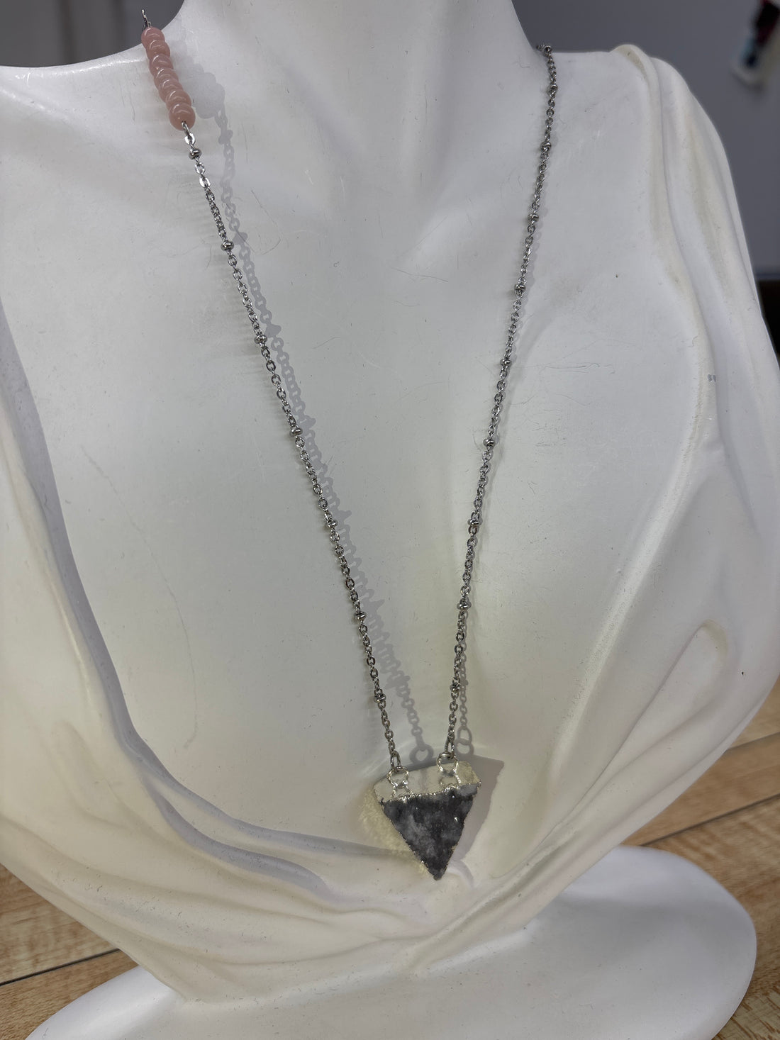 Silver Druzy Triangle Necklace - Beaded