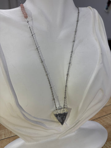 Silver Druzy Triangle Necklace - Beaded