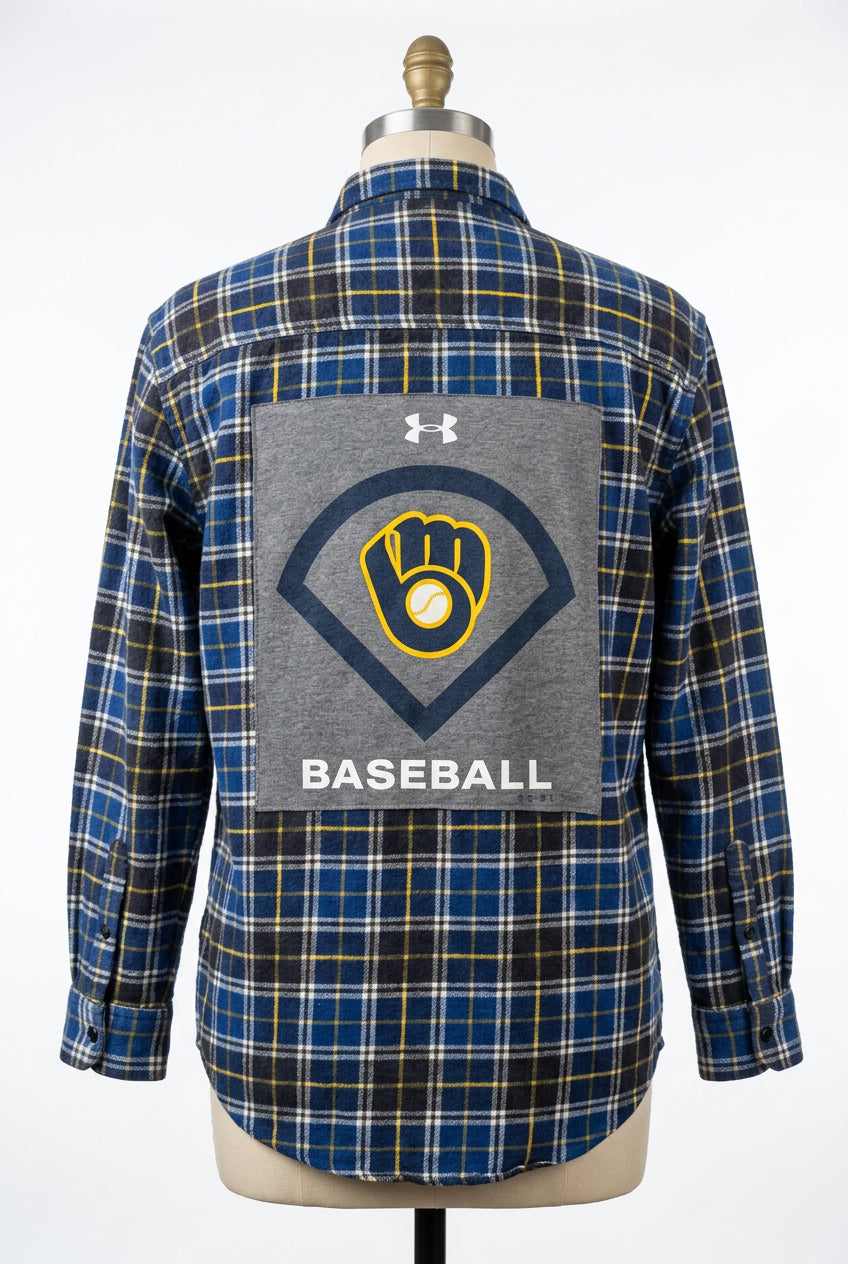 Repurposed Flannel Shirt with Milwaukee Baseball Patch