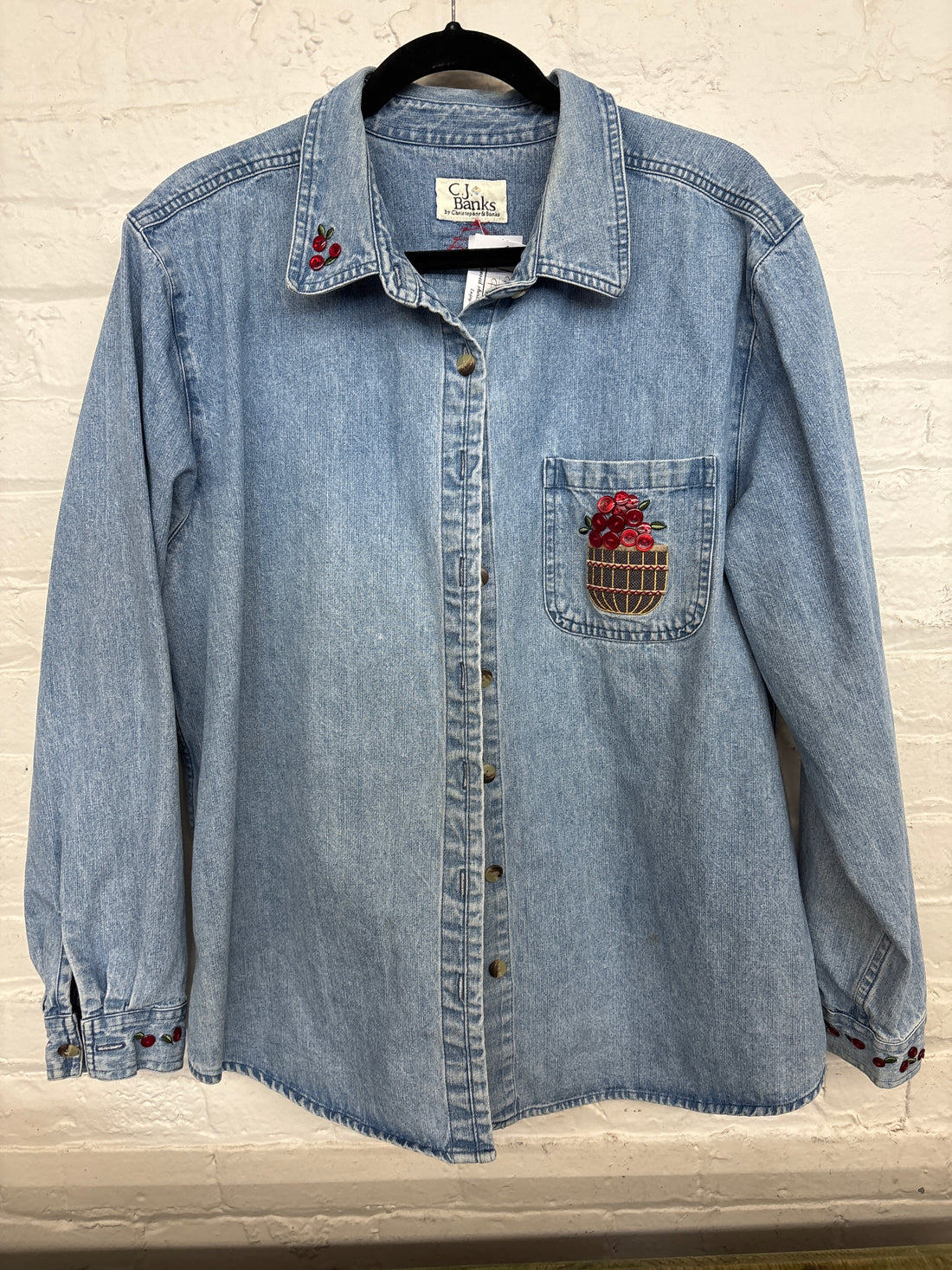 Repurposed Shirt with Sunflower + Button Cherries Patch