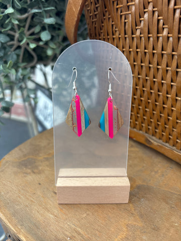 Blue + Pink Diamond Drop Earrings