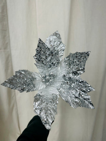 Silver Glitter Poinsettia