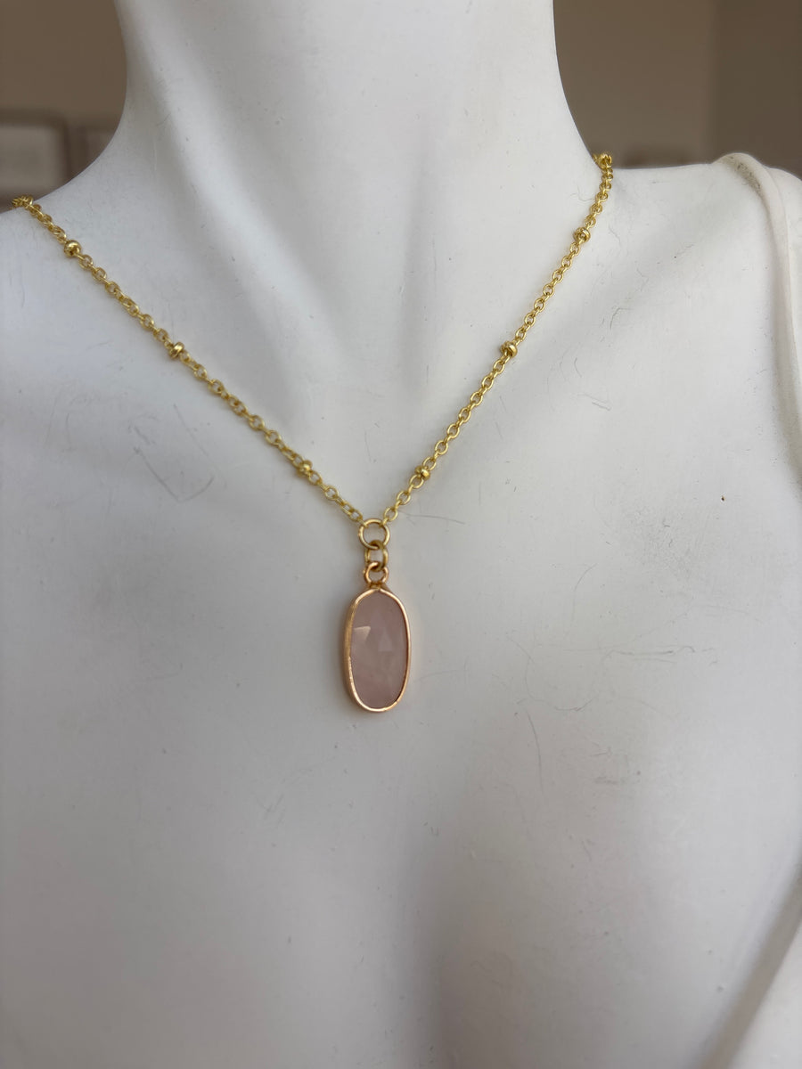 Gold Dainty Oval Stone Necklace