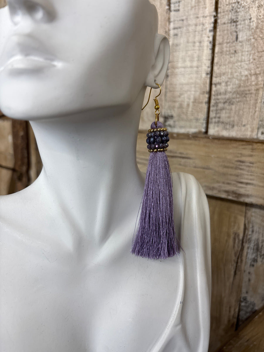 Heather Purple Fringe Earrings