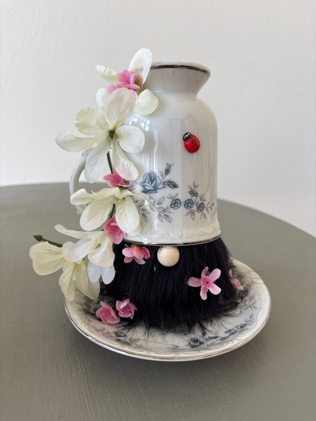 Flowers + Ladybug Teacup Gnome