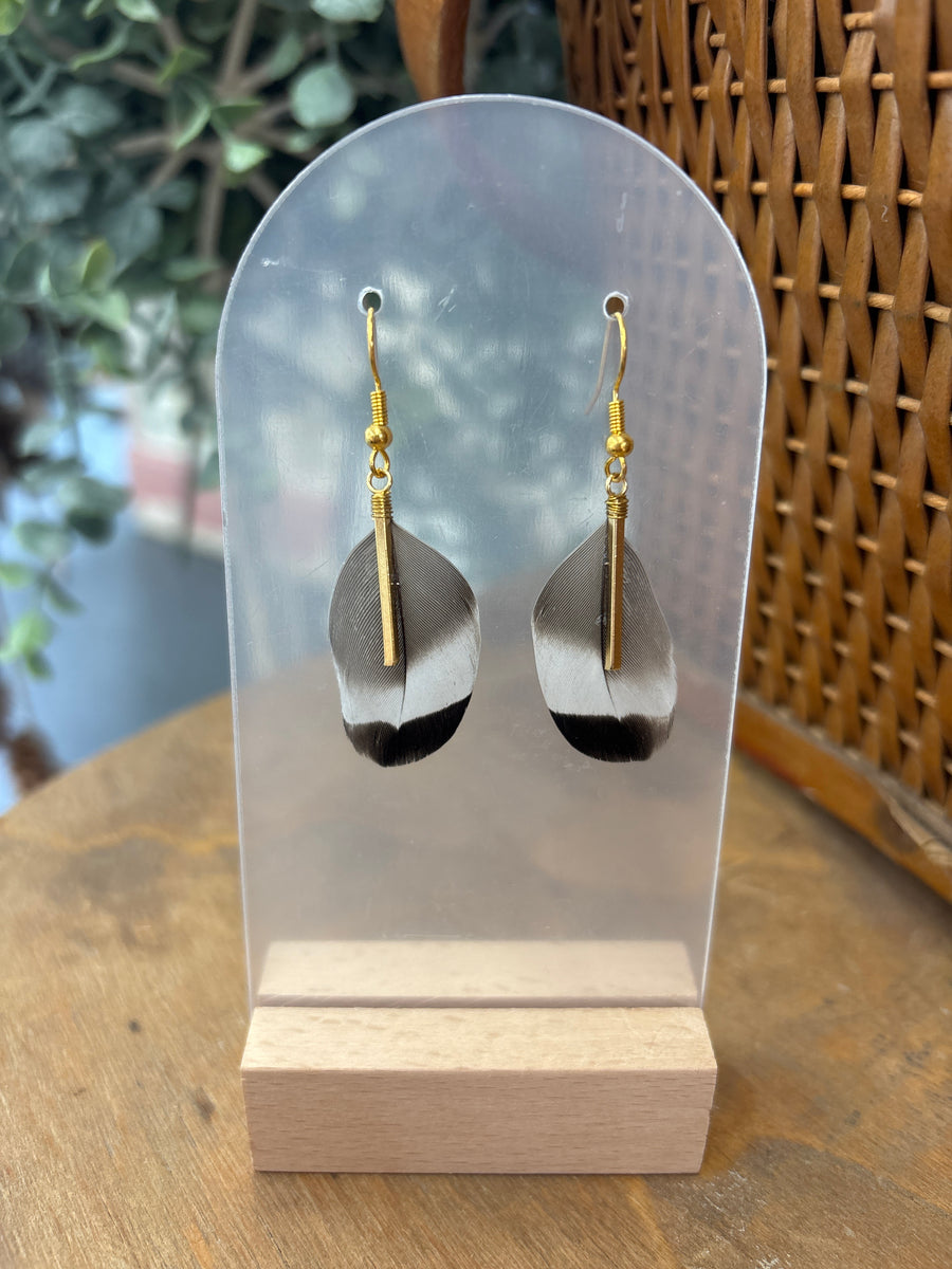 Duck Feather + Bar Earrings