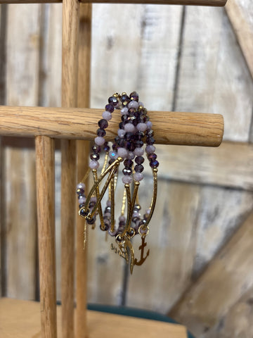 Multi Purple Beaded Charm Bracelet