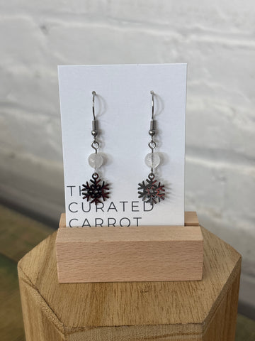 Silver Snowflake with Clear Bead Drop Earrings