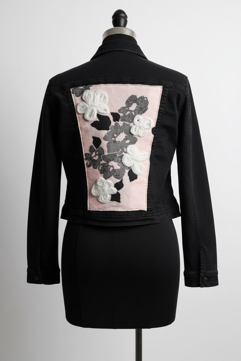 Repurposed Jacket with Textured Flowers Patch