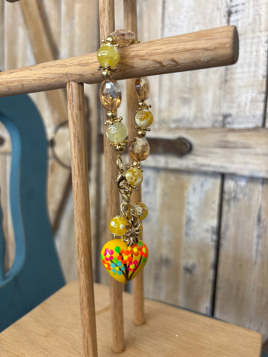 Chunky Beaded Bracelet - Yellow Heart + Flower