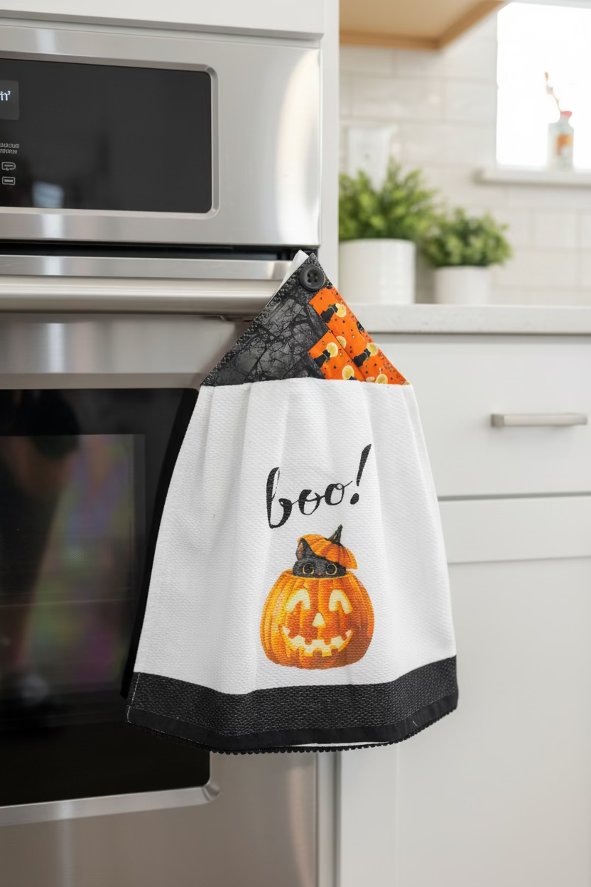 Boo! Cat in Pumpkin Kitchen Towel