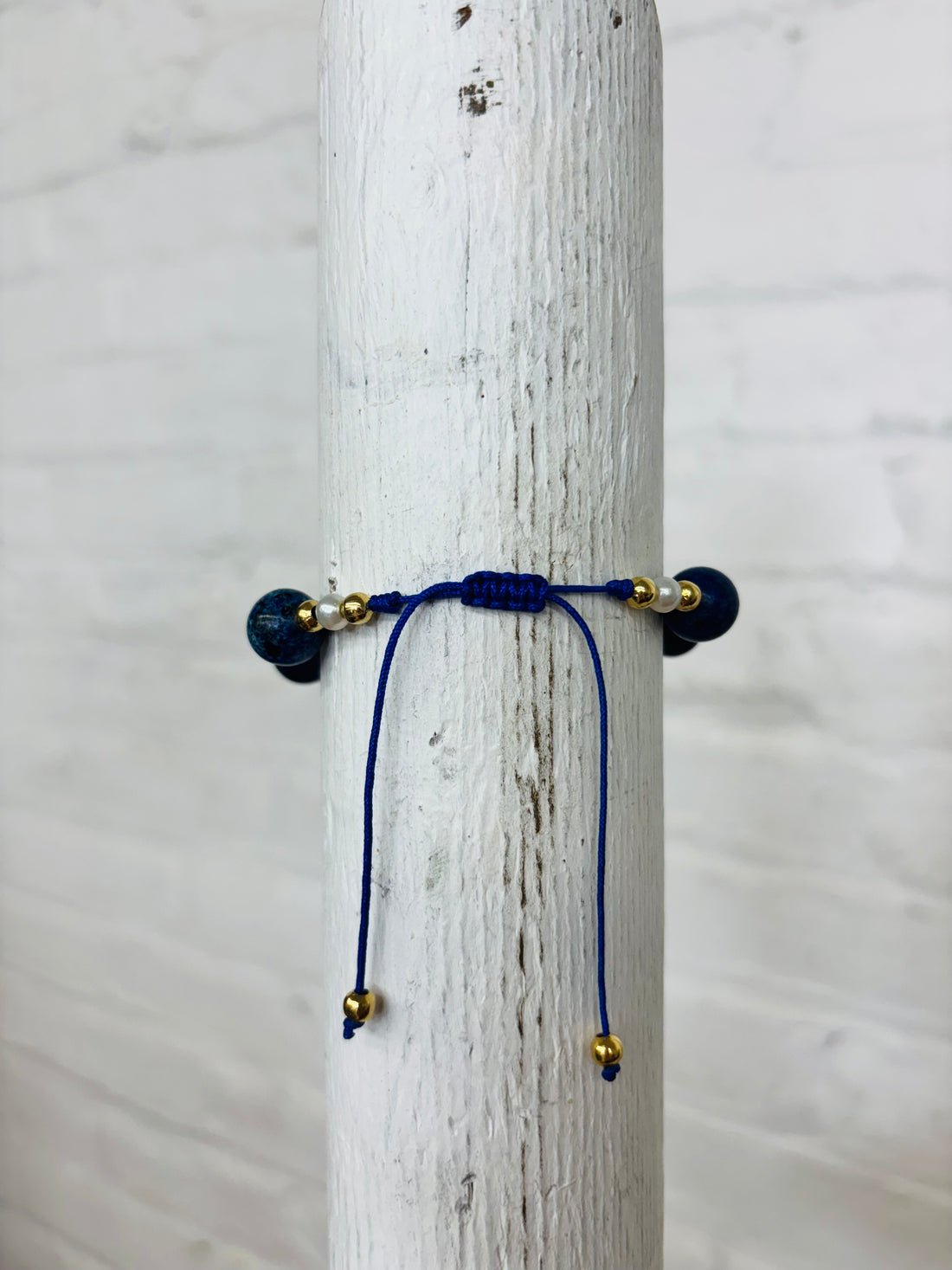 Adjustable Dark Blue Beaded Charm Bracelet