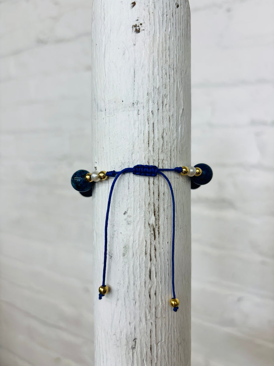 Adjustable Dark Blue Beaded Charm Bracelet