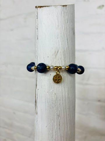 Adjustable Dark Blue Beaded Charm Bracelet