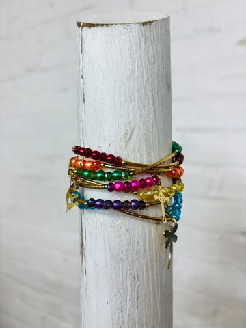 Kids Rainbow Beaded Charm Bracelet