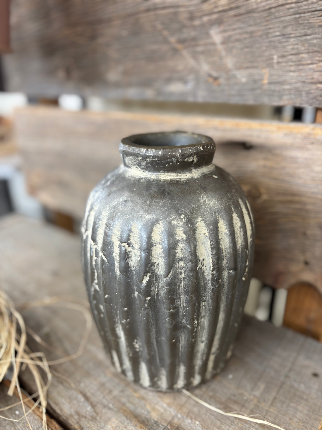 Gray Ridged Vase