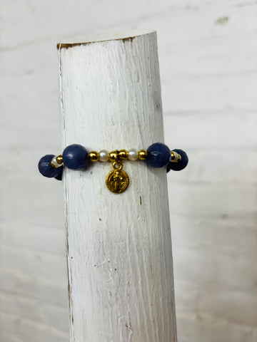 Adjustable Purple Beaded Charm Bracelet