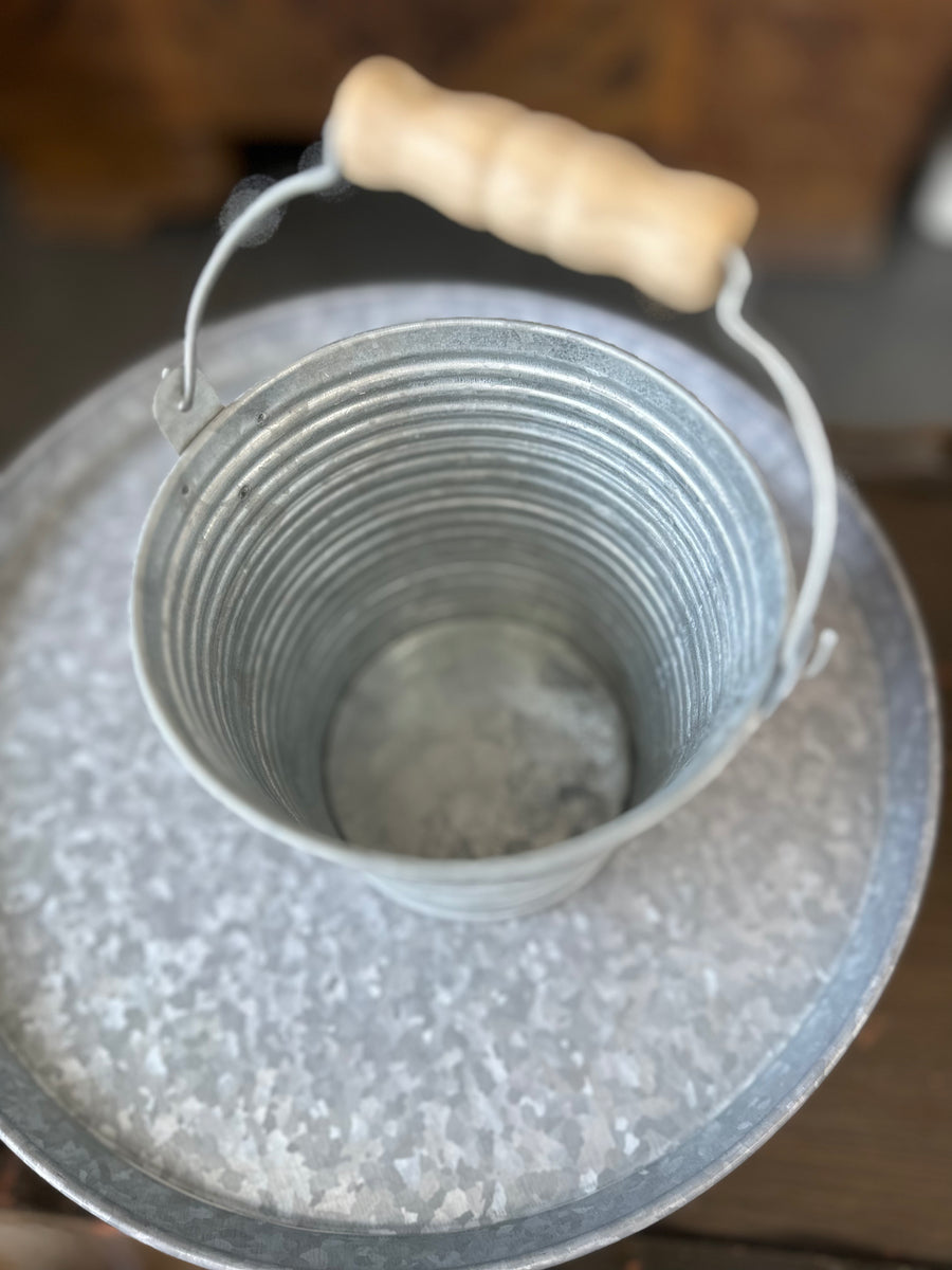 Silver Decorative Bucket with Wooden Handle