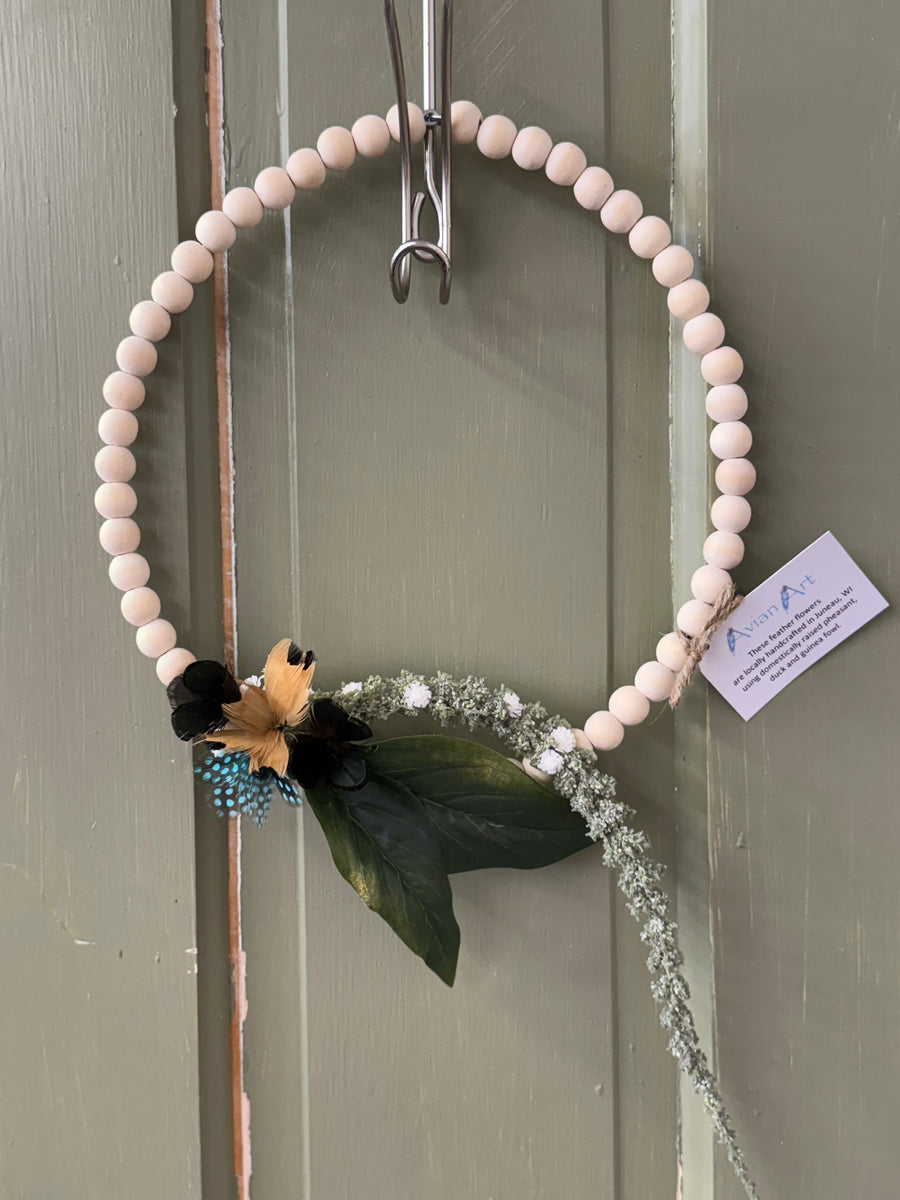 Pheasant + Duck + Guinea Fowl Feather Flower Beaded Wreath