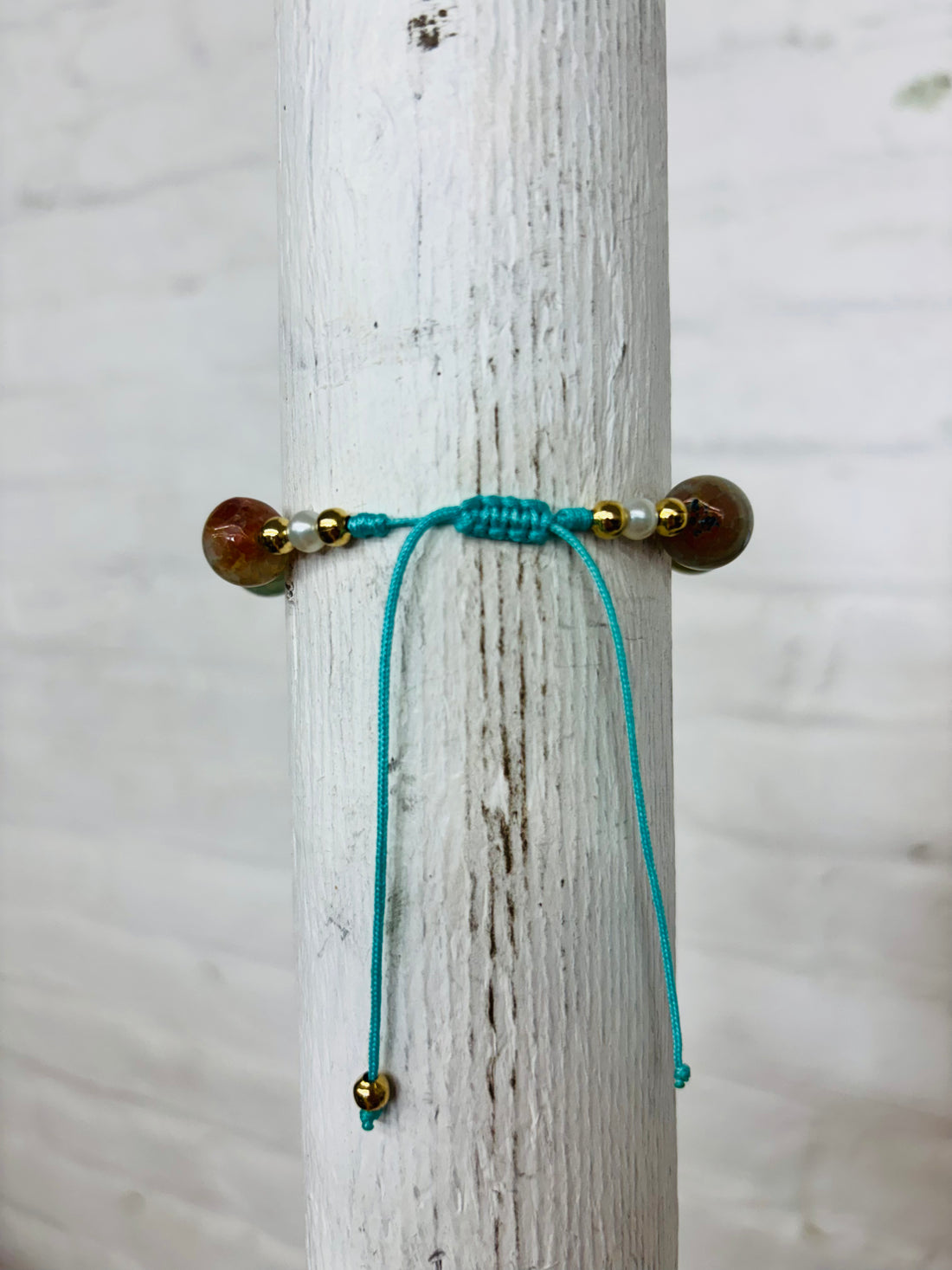 Adjustable Light Blue Beaded Charm Bracelet