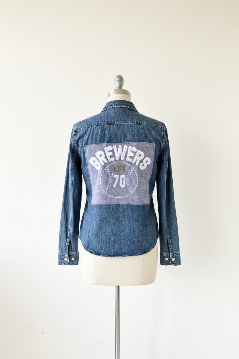 Repurposed Denim Shirt with Brewers Patch