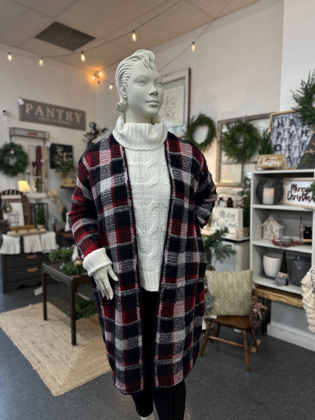 Crimson Check Cardigan
