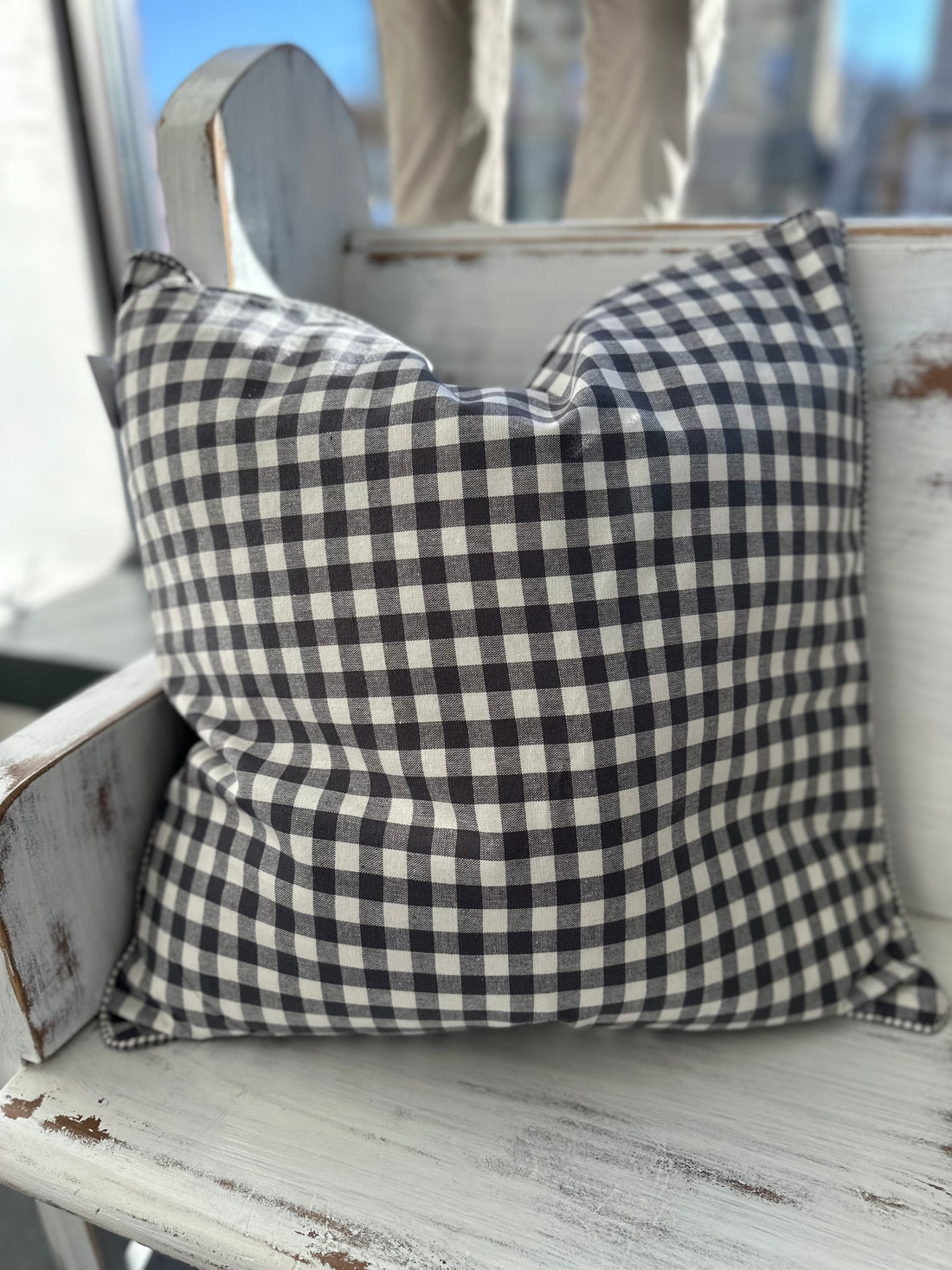 Grey Gingham Check Pillow