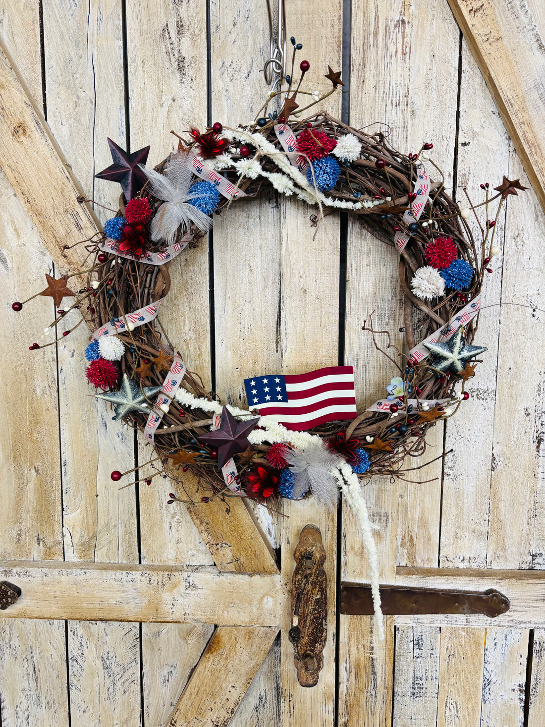 Red, White + Blue Feather Flower Wreath