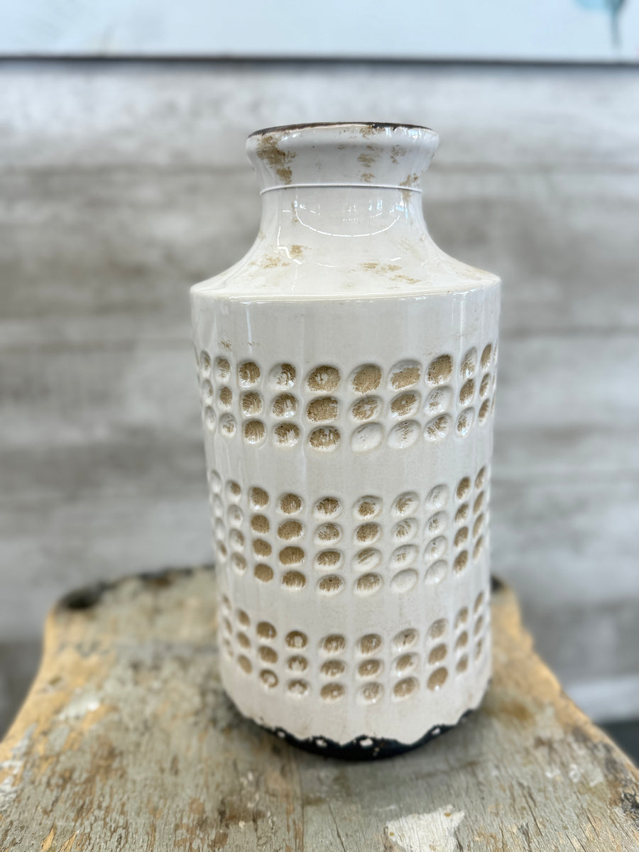 White + Tan Ceramic Pot