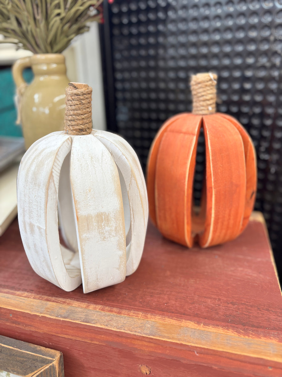 Wooden Ribbed Pumpkins