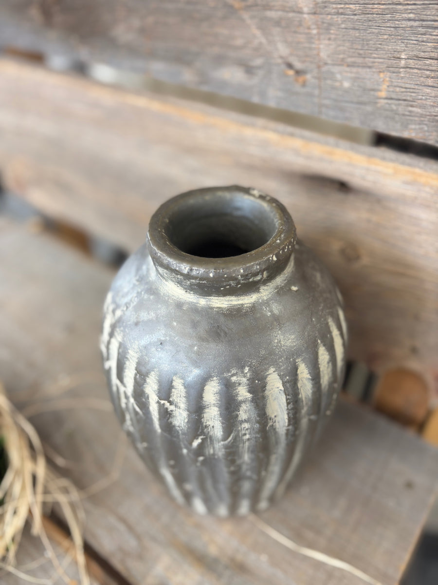 Gray Ridged Vase