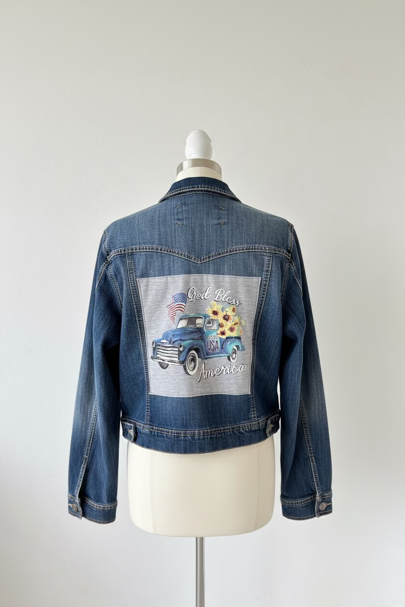Repurposed Jacket with God Bless America Patch