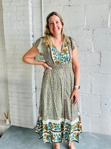 Mika Lou Embroidered Drop Waist Tiered Dress