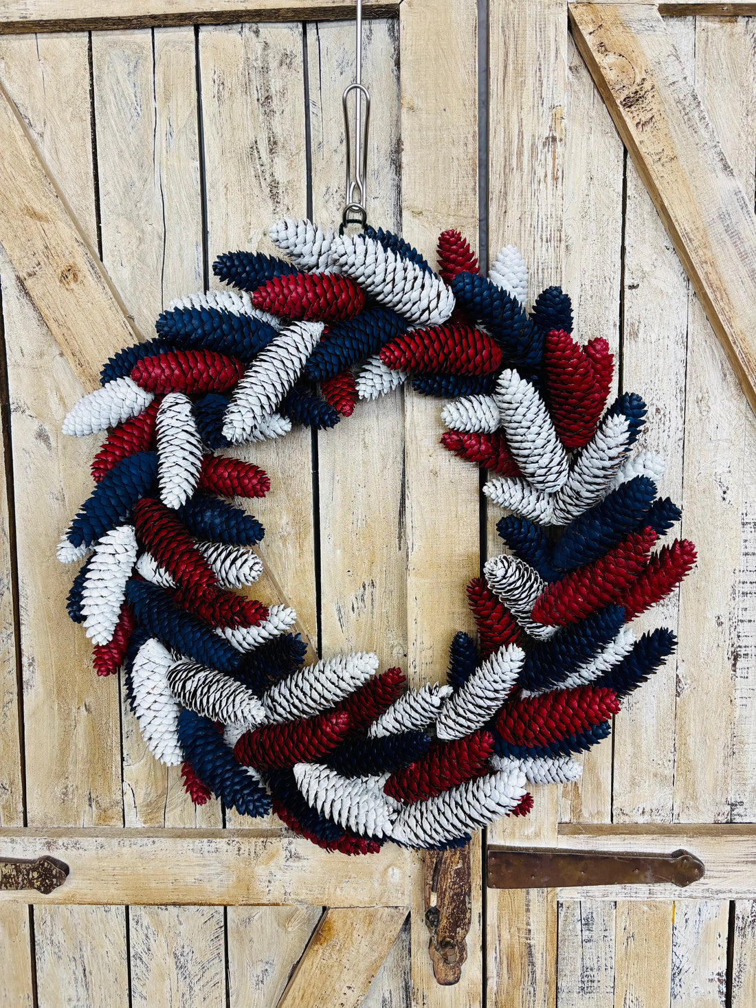 Pinecone Wreath - Red, White + Blue