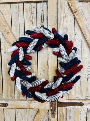 Pinecone Wreath - Red, White + Blue