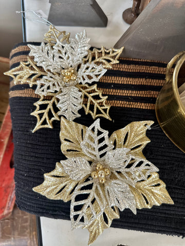 Gold + Silver Poinsettia Ornament